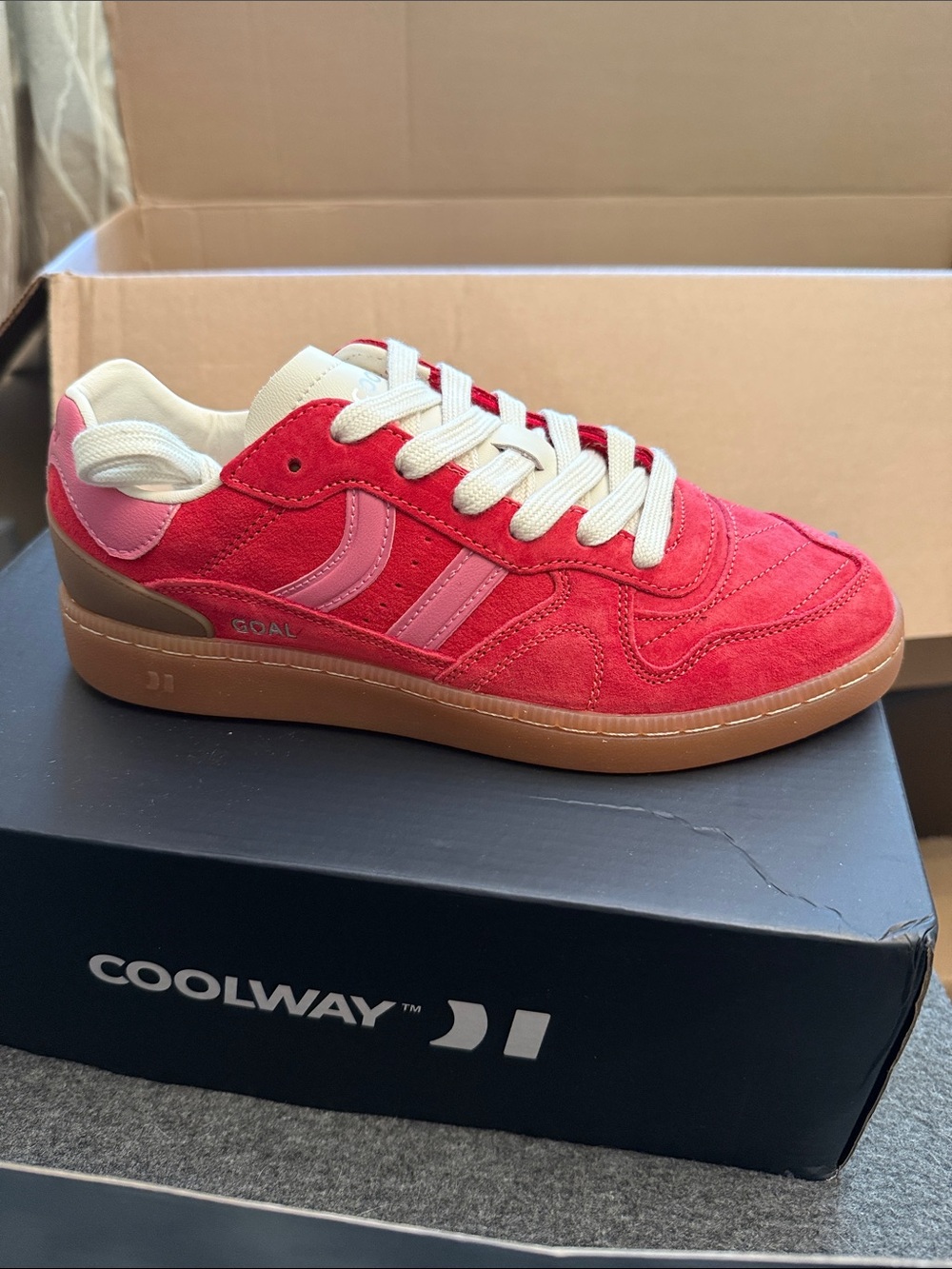 Coolway Women’s Red and Pink Suede Goal Sneakers